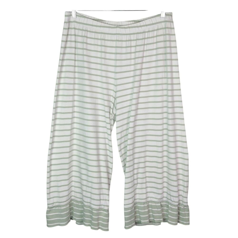 Lake Pima Cotton Wide Leg Cropped Pajama Lounge Pants XXL Sage Green Stripes